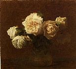 Henri Fantin-Latour Yellow Pink Roses in a Glass Vase painting